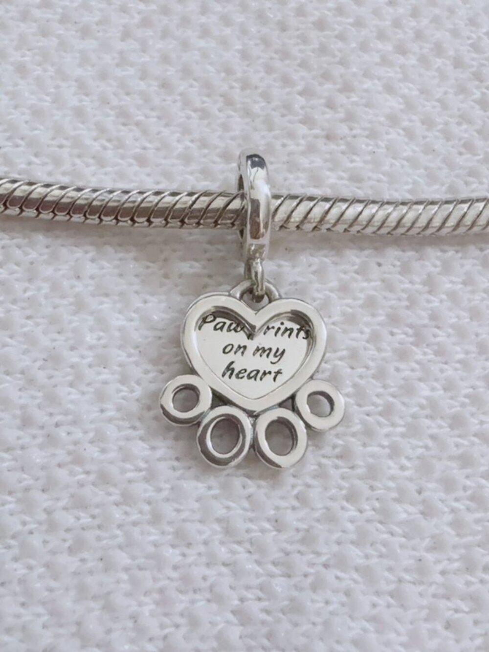 Paw Print Heart Dangle Silver Charm For Pandora Bracelet Necklace